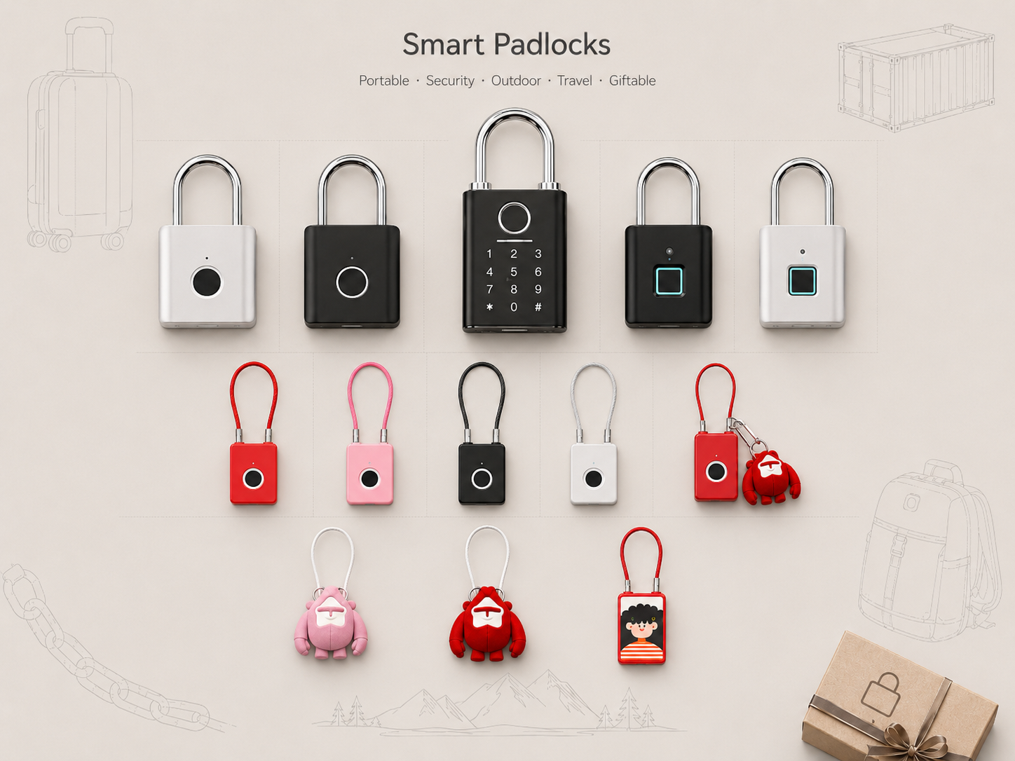 Mini fingerprint padlocks and smart padlocks for gifts, bags, lockers and light security wholesale