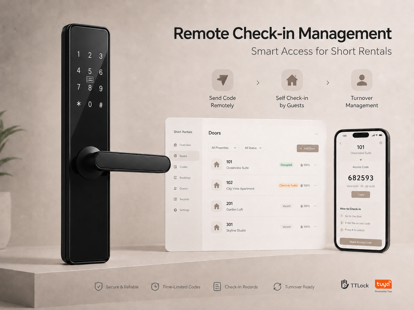 Homestay and short-term rental smart lock remote PIN scene