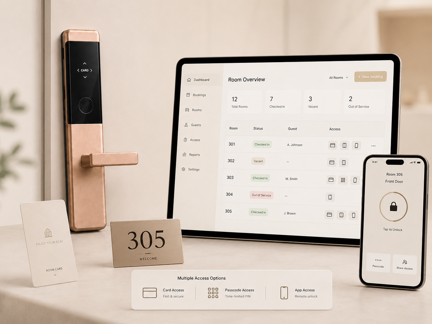 Small hotel and guesthouse room access management scene