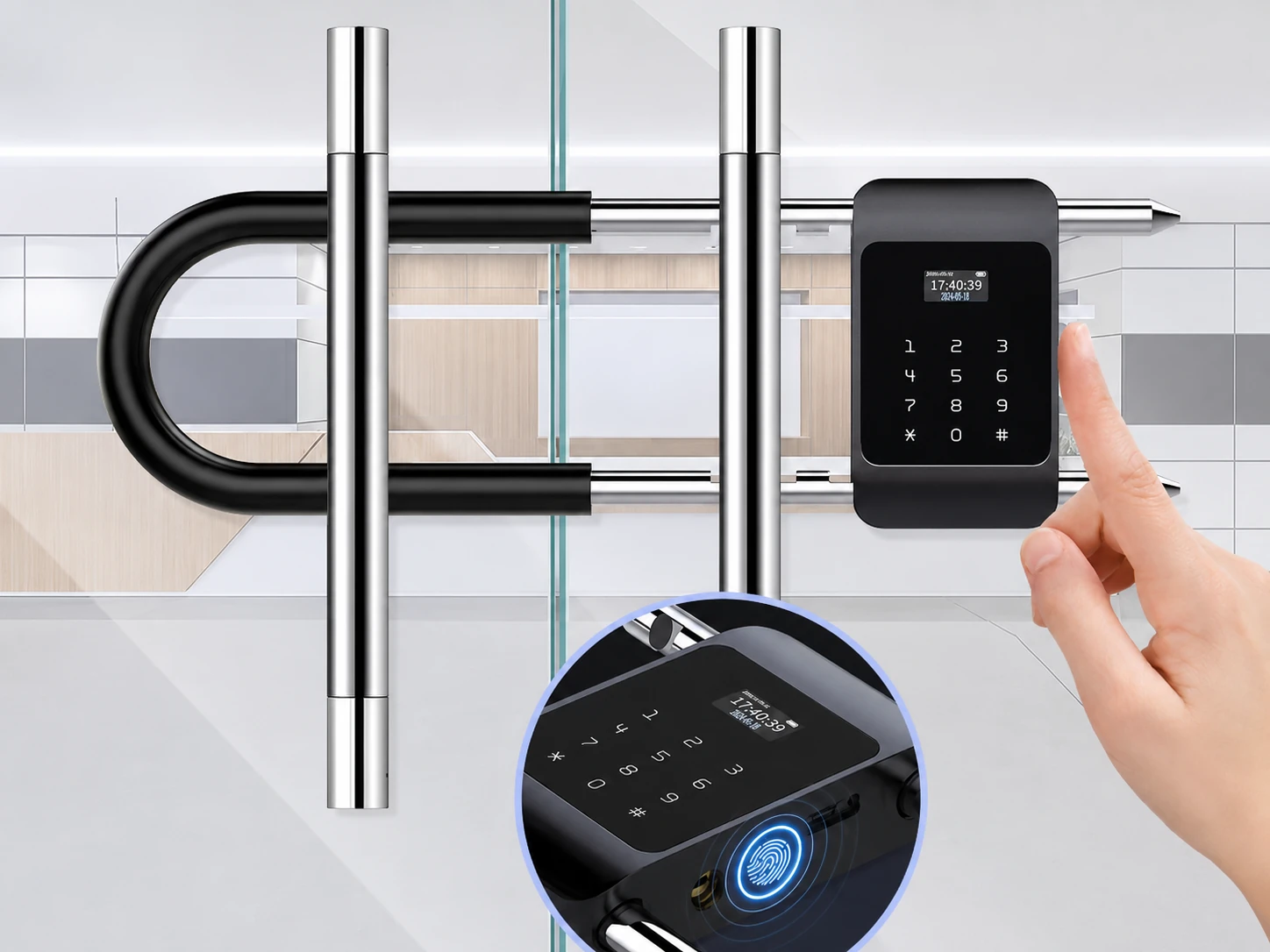 U-shaped smart lock for indoor commercial glass door